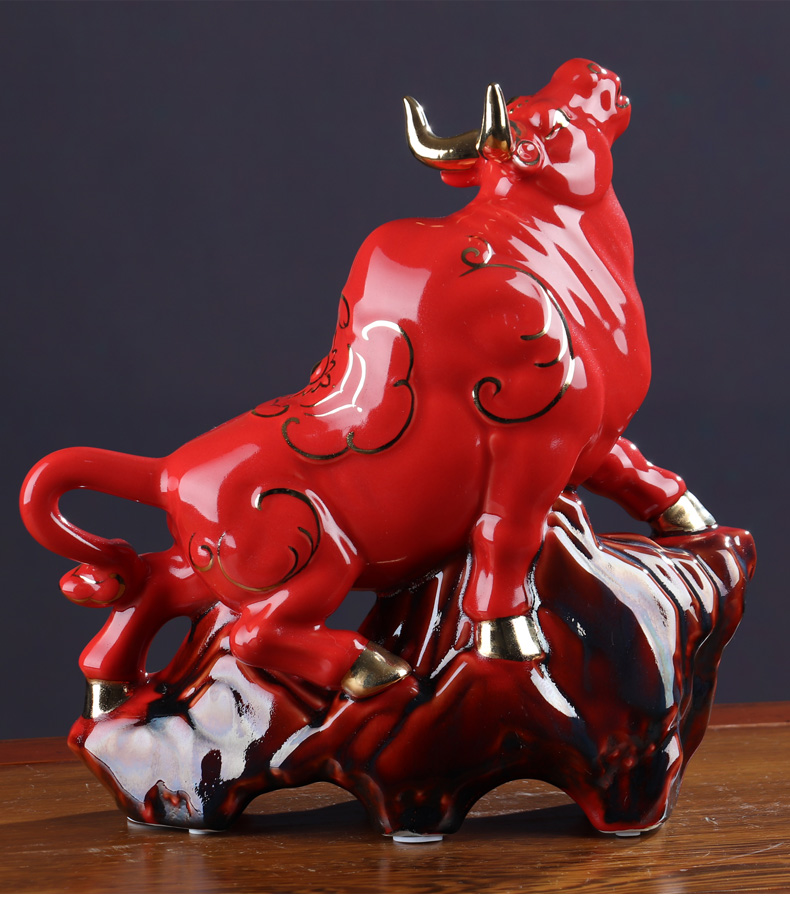 The year of The ox of jingdezhen ceramics furnishing articles sitting room adornment rich ancient frame of new Chinese style wine The opened arts and crafts