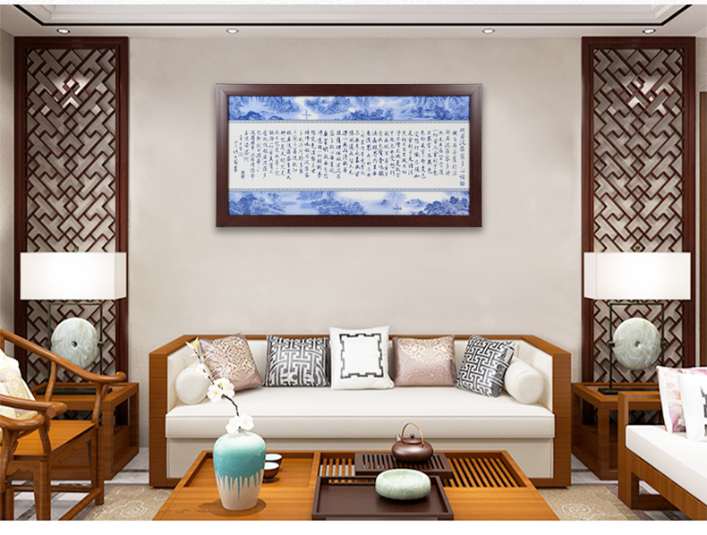 The Business needs of new Chinese style adornment sitting room hangs a picture of jingdezhen ceramic painting heart sutra sofa setting wall painting murals