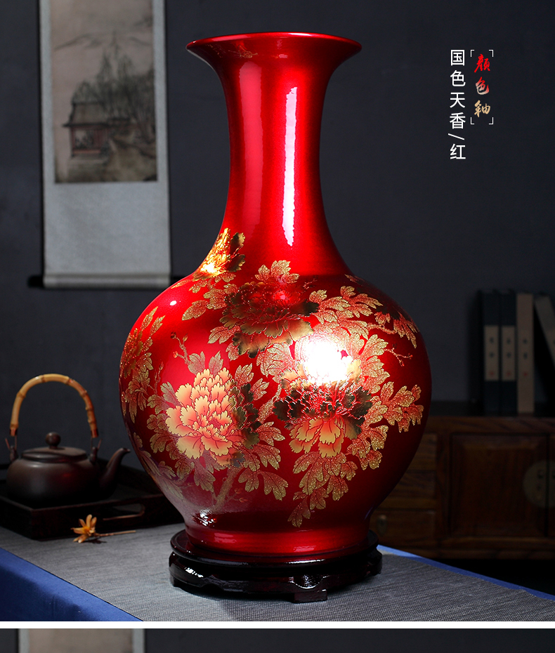 Furnishing articles of sitting room color glaze vase large landing jingdezhen ceramics flower arranging Chinese style household decorative arts and crafts