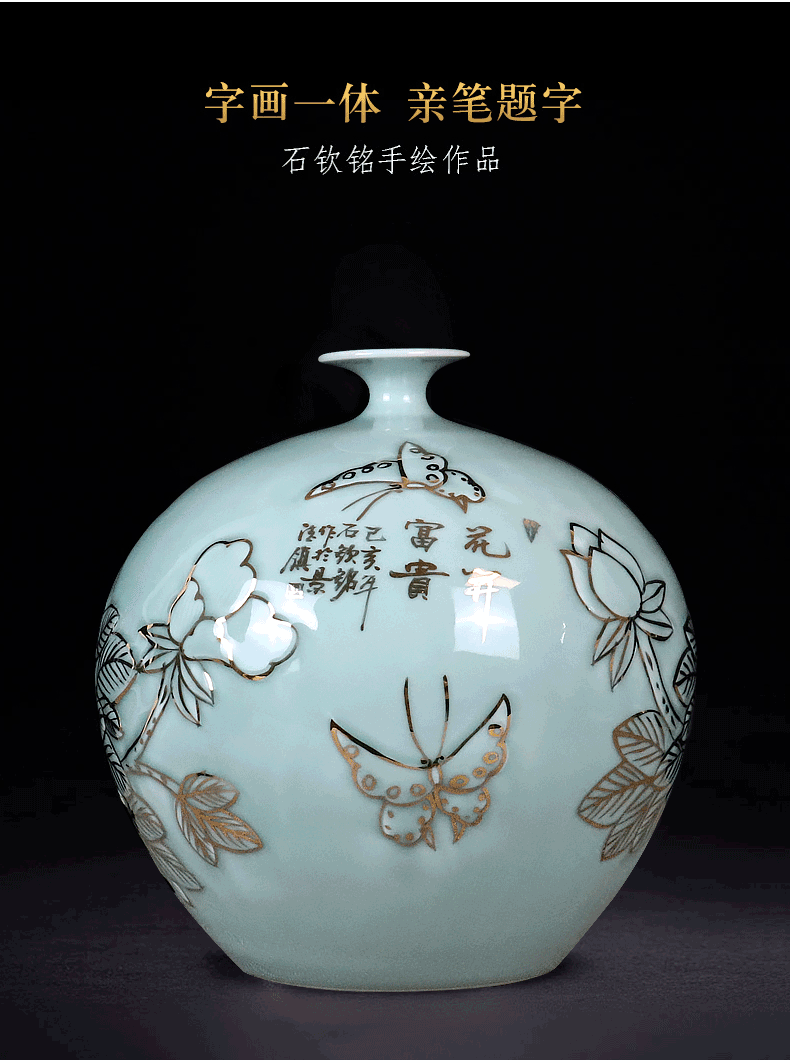 Hand - made paint pomegranate bottles of jingdezhen ceramics vase masters shadow blue glaze new Chinese style sitting room adornment is placed