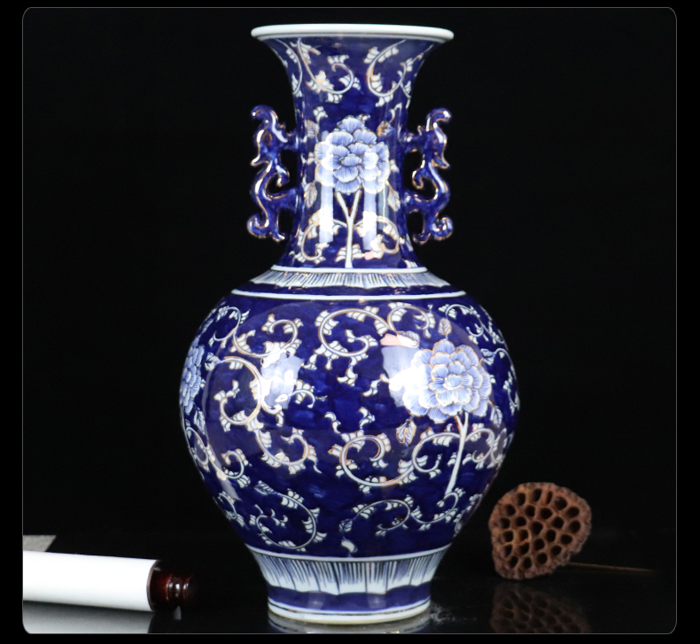 Large hand made blue and white porcelain vase archaize sitting room of jingdezhen ceramics flower arranging Chinese rich ancient frame collection furnishing articles