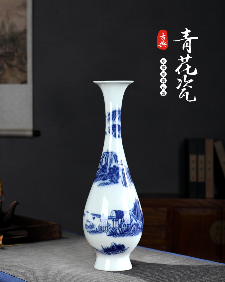 Blue and white porcelain vase furnishing articles sitting room flower arranging contracted and I high model of archaize of jingdezhen ceramics craft ornaments