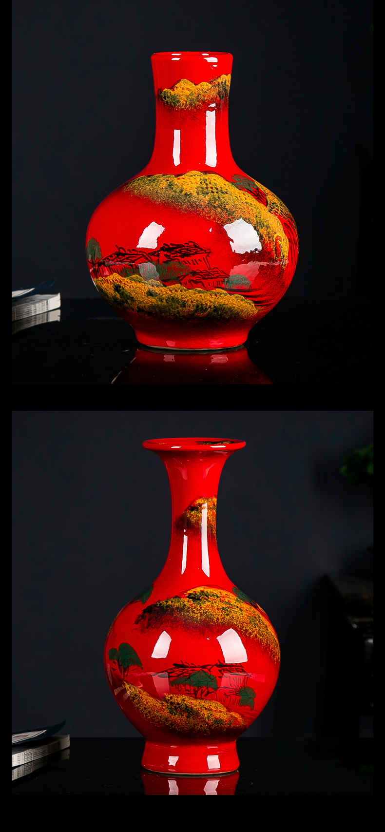 Chinese red hand - made jingdezhen ceramics wine cabinet decoration home furnishing articles color glaze vase handicraft ornament