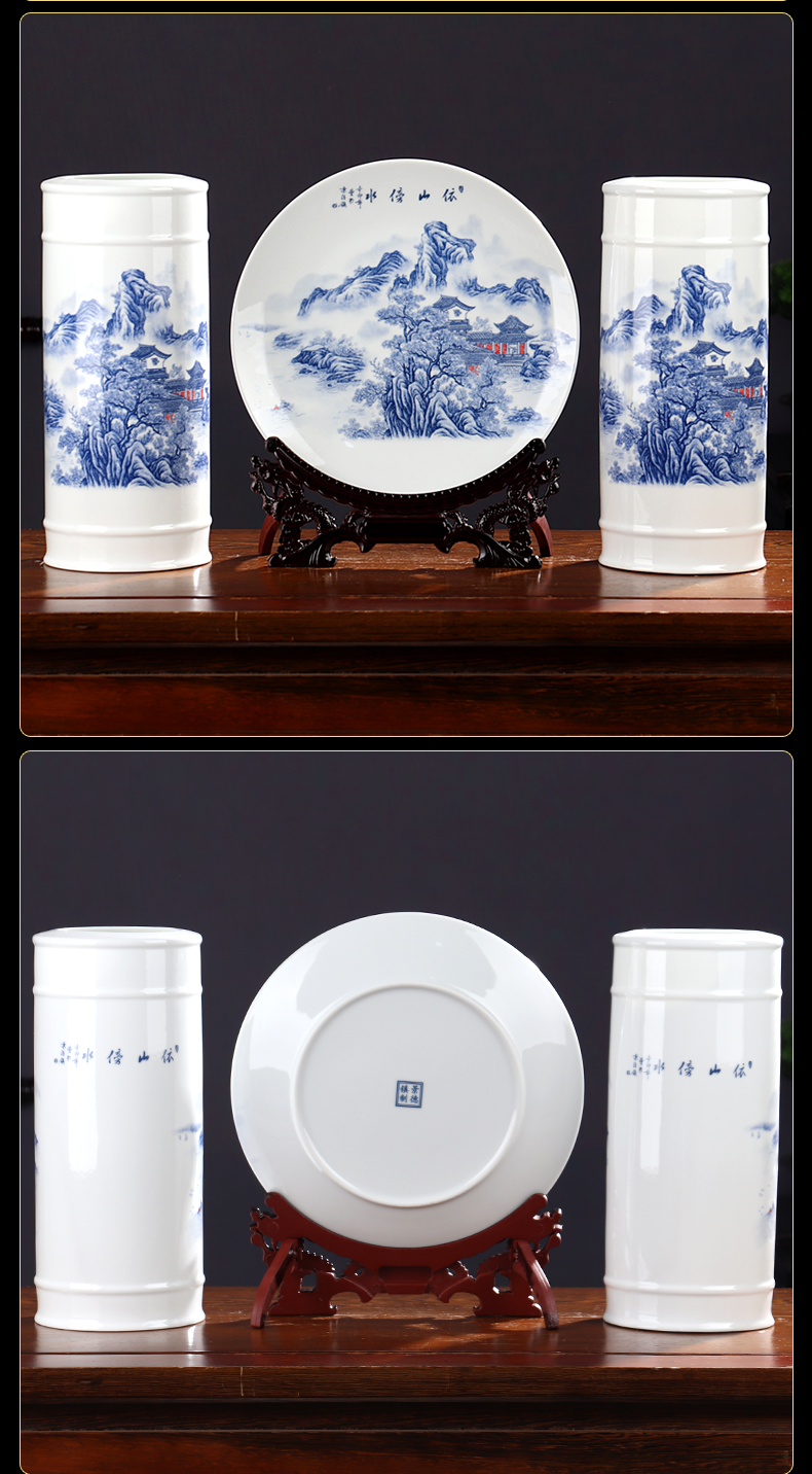 Bamboo tube bottle three - piece jingdezhen ceramics furnishing articles of the new Chinese style wine sitting room adornment rich ancient frame small craft