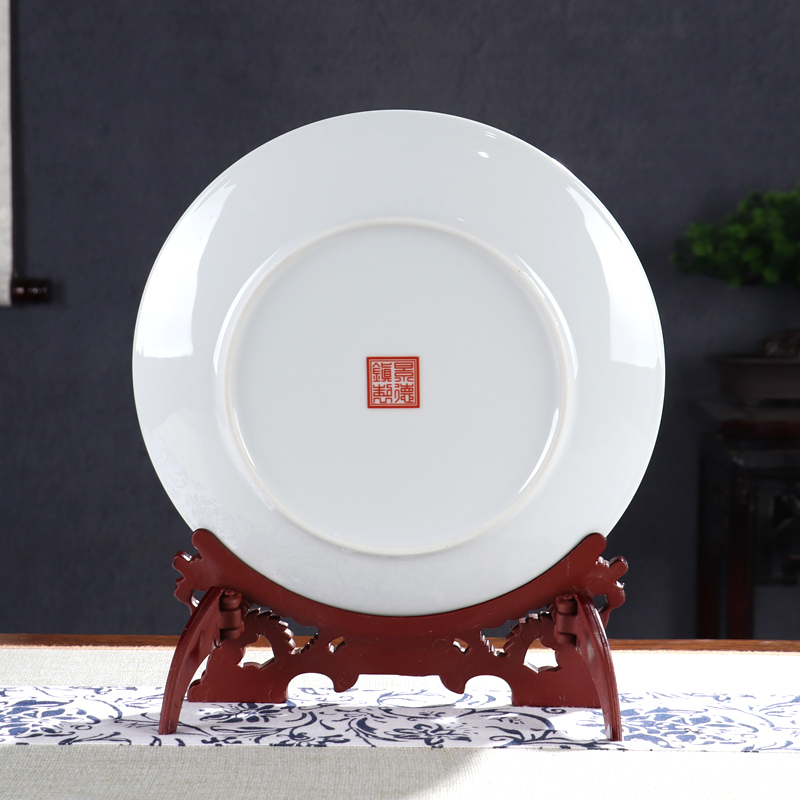 New ceramic decoration plate painting of flowers and rich ancient frame wine cabinet office furnishing articles household living room New Chinese arts and crafts