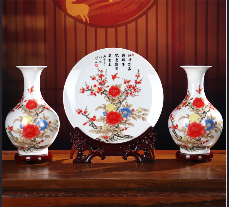 The New three - piece vase furnishing articles dried flower flower arranging jingdezhen ceramic Chinese style household office sitting room adornment