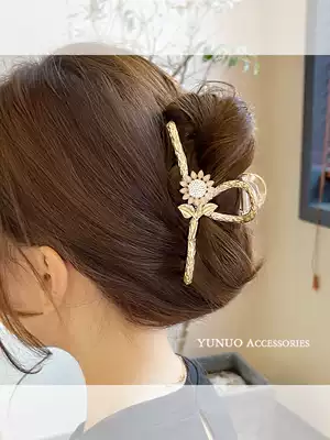 Temperament sunflower hairclip female summer back head elegant grab clip shark clip large metal clip headgear