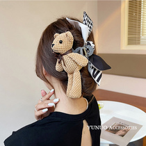 South Korea Cute Little Bear Hair Clip Female Rear Brain Spoon Sweet and Grip Shark Clip Large butterfly knot clamp head decorated with elegance