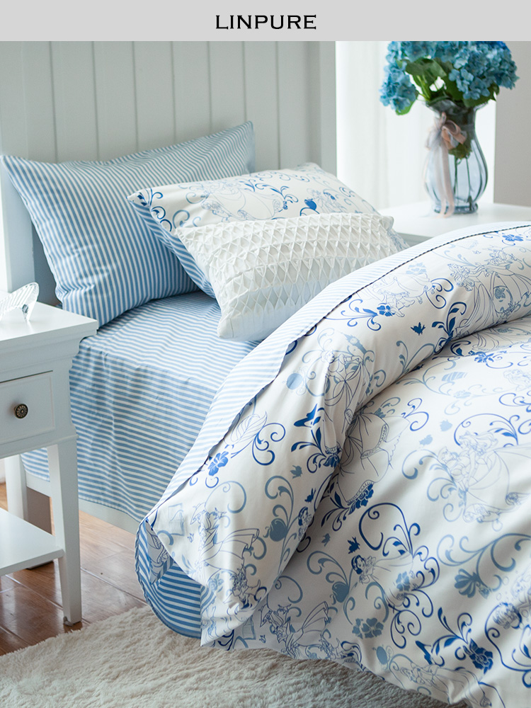 Blue Platinum Pianpian Butterfly Dance Four Piece Set Children Cartoon Satin Single Bed 1 5m Sheet Kit