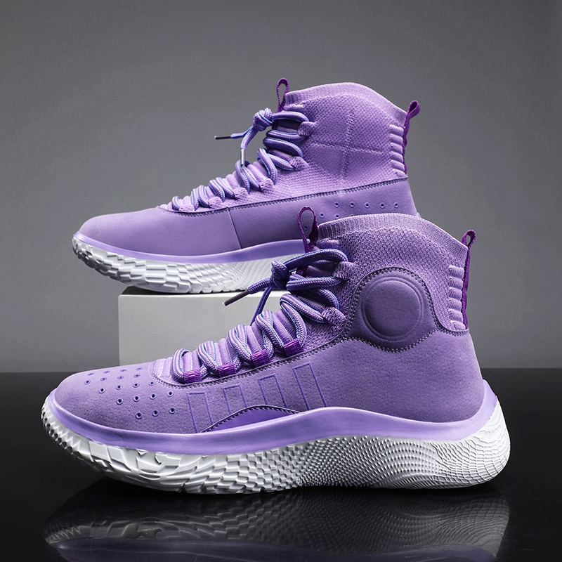 Curry Curry 4 Finals Actual Game Basketball Men's Shoes High-Top Purple Breathable Friction Sound-Resistant Non-Slip Sports Shoes