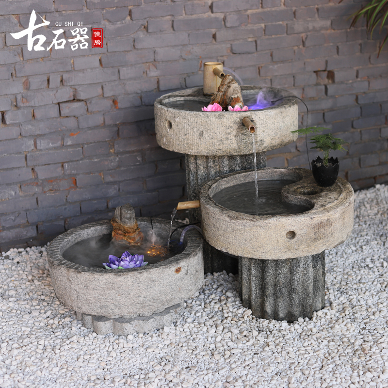 Chinese Courtyard Stone Trough Flowing Water Fountain Landscape Balcony Indoor Fish Pool Building View Garden Fish Tank Yuanbao Basin Swing Piece