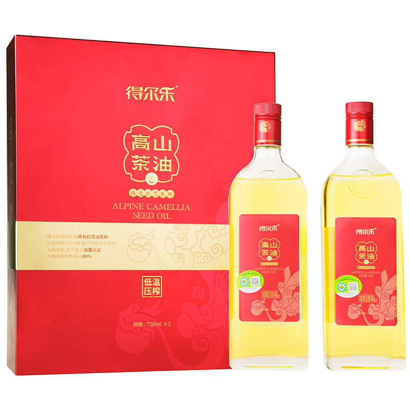 Deerle Alpine Safflower Low Temperature Mountain Tea Oil Boutique Gift Box 750ml * 2 Bottles Organic Oil Tea Seed Oil
