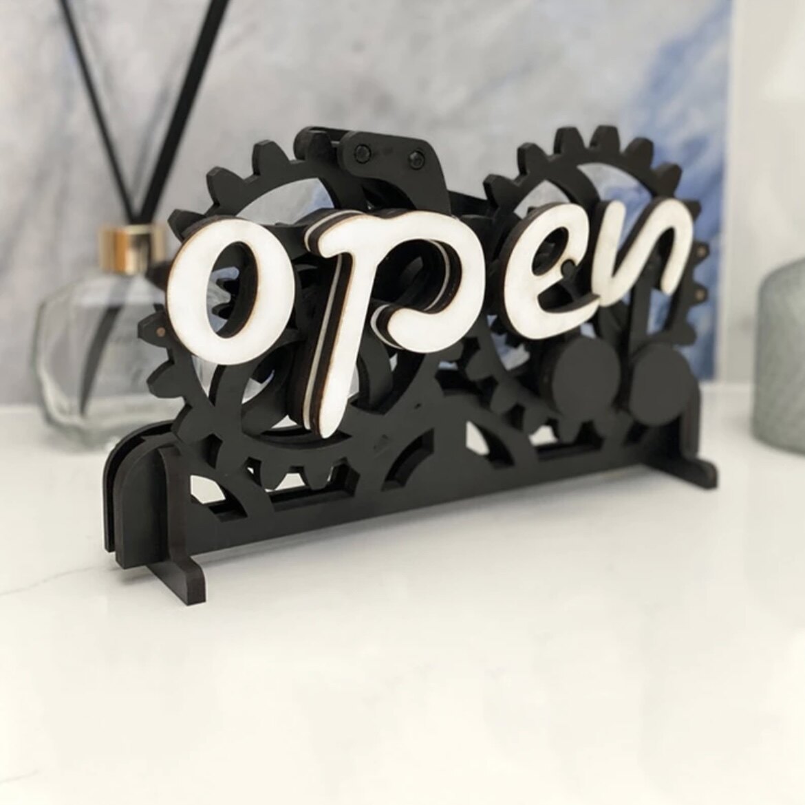 open-closed gear opening and closing signs doorplate creative handmade home coffee shop doorplate-Taobao