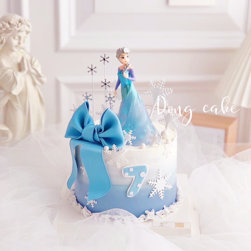 Net Red Ice Queen Goddess Esha Princess Birthday Cake Decoration Swing Adorned Children Girl Castle Plug-in Plugin