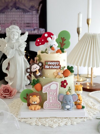 网红可爱卡通生肖小动物宝宝生日周岁百天满月蛋糕装饰甜品台摆件