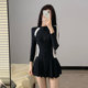 Swimsuit for women summer 2022 new one-piece high-end pure lust style slightly fat girl conservative large size flesh-covering long-sleeved hot spring