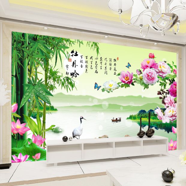 8D hình nền phong cảnh 5d TV giấy dán tường phòng khách 3d Trung Quốc bức tranh tường hiện đại nhà và tường phủ keo - TV giá tivi sony 49 inch