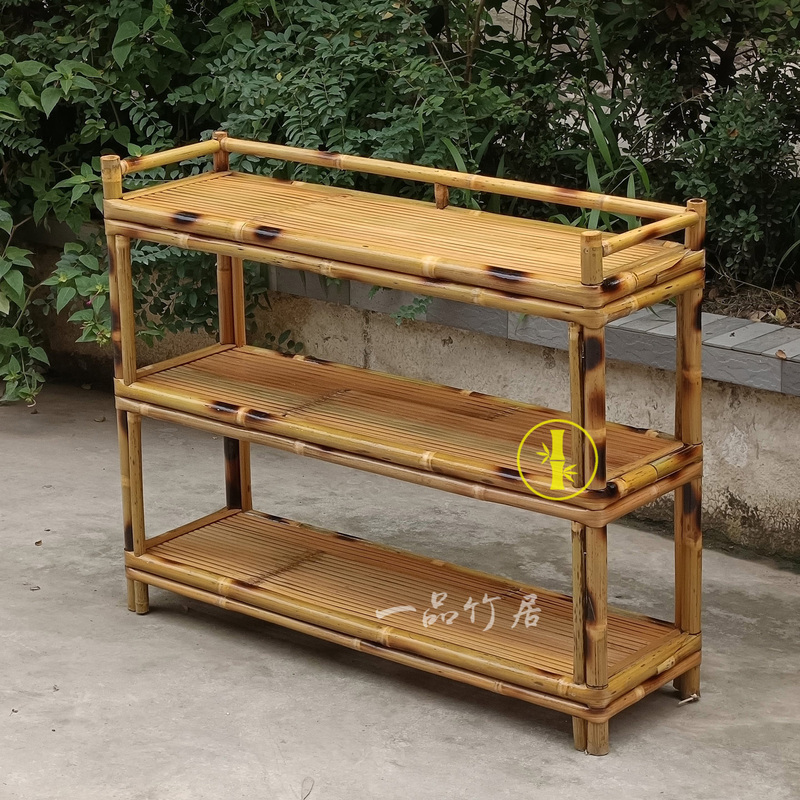 Handmade Bamboo Three-Layer Storage Rack for Home Use, Vintage Tea Snack Side Table, Bamboo Storage Rack for Bowls, Plates, Fruits, and Vegetables