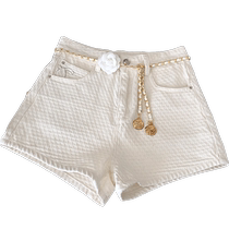 White jeans 2024 new womens summer thin Korean style straight high waist strap design niche shorts