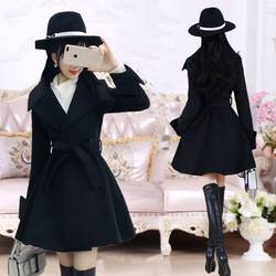2022 spring and autumn new style women's waist black lapel temperament celebrity petite mid-length woolen coat coat