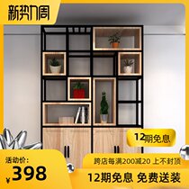  loft industrial wind wrought iron solid wood partition storage bookshelf Floor living room decoration rack Office storage cabinet floor rack