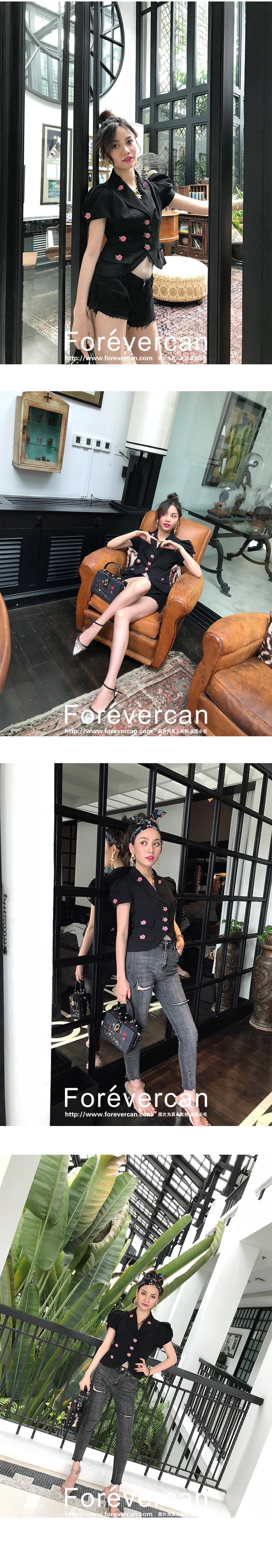 Forevercan2018 Summer Mới Casual Retro Đen Slim Slim Jacket Nhỏ Phù hợp với Nữ đồ bộ nữ đẹp