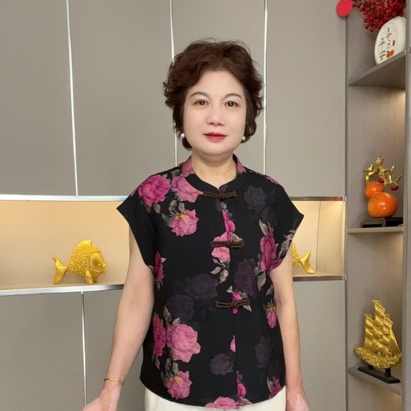 Summer New Chinese-Style Batwing Sleeve Linen Retro Button-Down Cardigan Short-Sleeve Women's Loose Fit Slimming Top