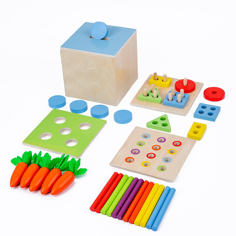 Mont's four-in-one multi-function intelligence box shape plug-up cart toy Ball Teach puzzle toy
