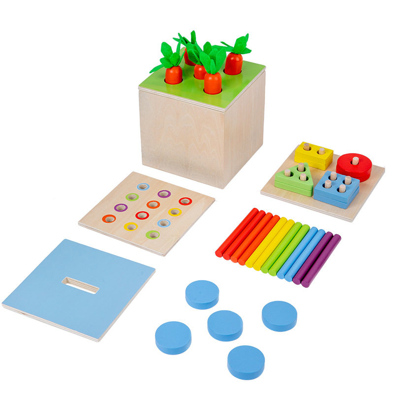 Mon's teaching tool 4 in 1 intelligent box geometry shape of column plug radish coin box count bars to teach puzzle toys early