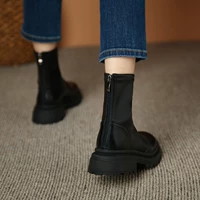 Martens, черные демисезонные эластичные тонкие короткие сапоги на плоской подошве с молнией, ботинки, молния сзади