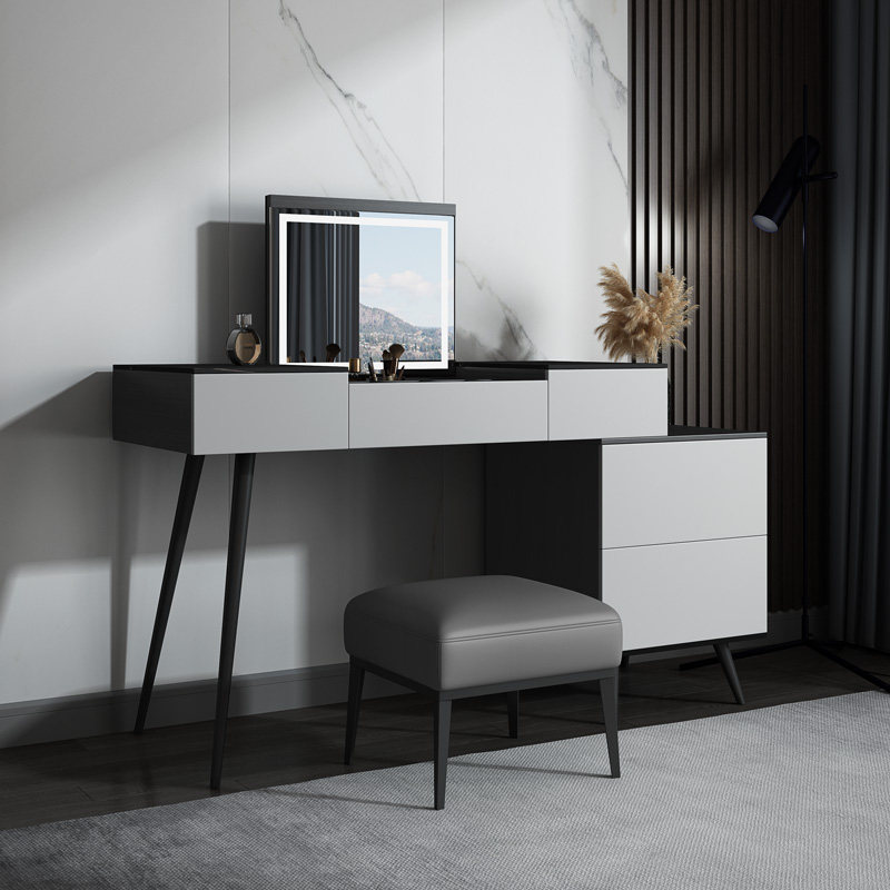 Dressing table Bedroom Modern simple Italian rock board Light luxury makeup table Clamshell with lamp storage cabinet Integrated makeup table