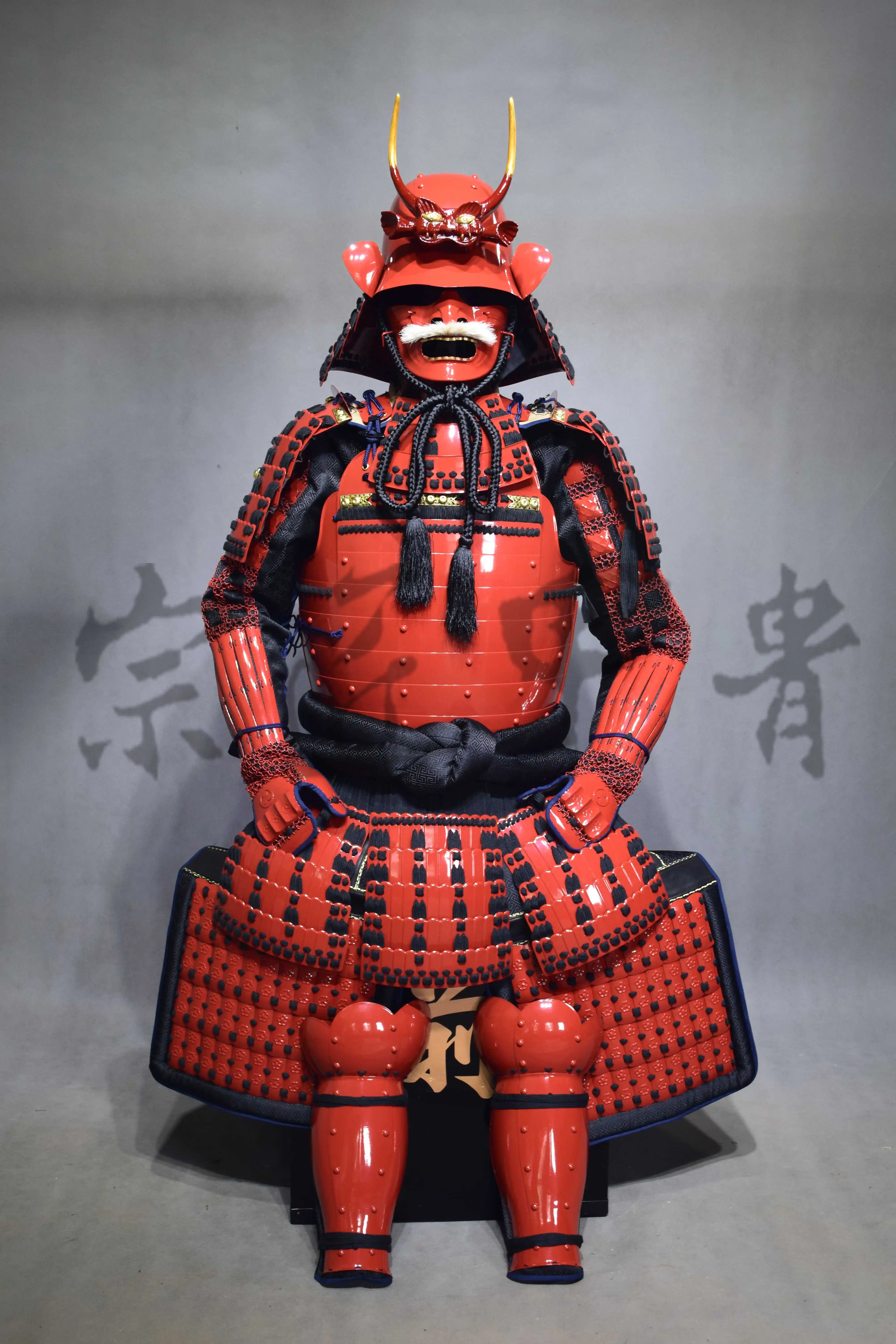 日本武士盔甲-狮齿前立赤备二枚胴具足-真人可穿cos-宗匠甲胄-淘宝