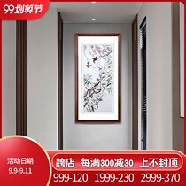 Jinwu needle pure hand embroidery decorative painting Su embroidery finished hanging painting Chinese living room porch vertical version of willow warbler flower swallow