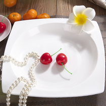 Nordic creative square plate single household bone china 8 inch soup plate pure white steak Western cake fruit deep plate