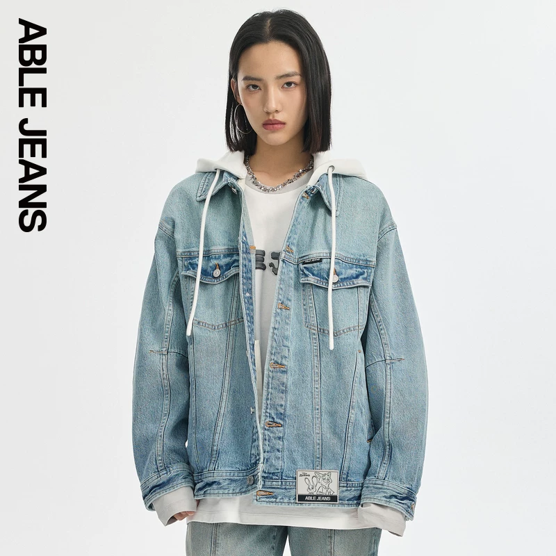 ABLE JEANS Осенняя модная кофта-худи, куртка из денима