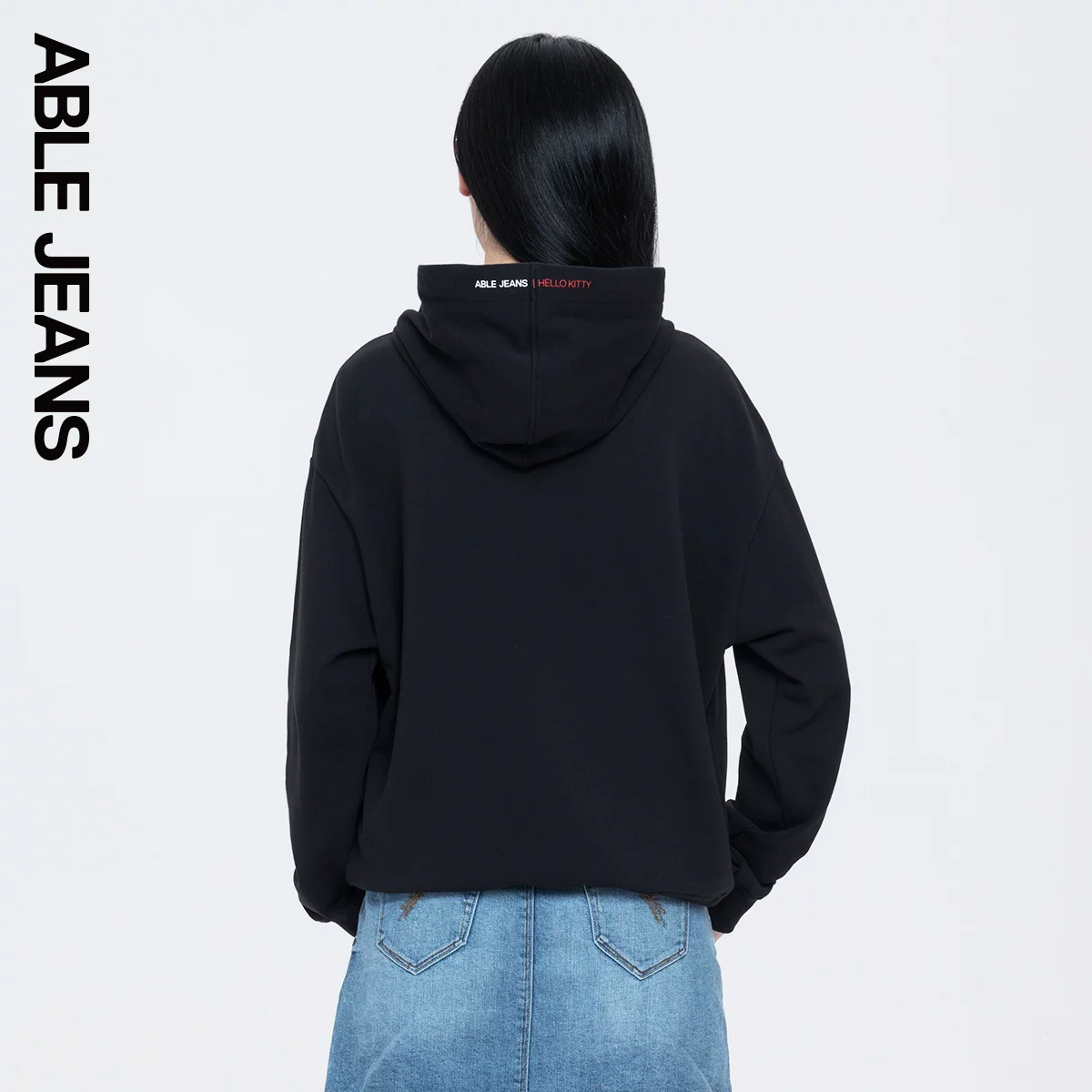 ABLE JEANS Hello kitty, черная мультяшная трендовая толстовка-худи, свитшот