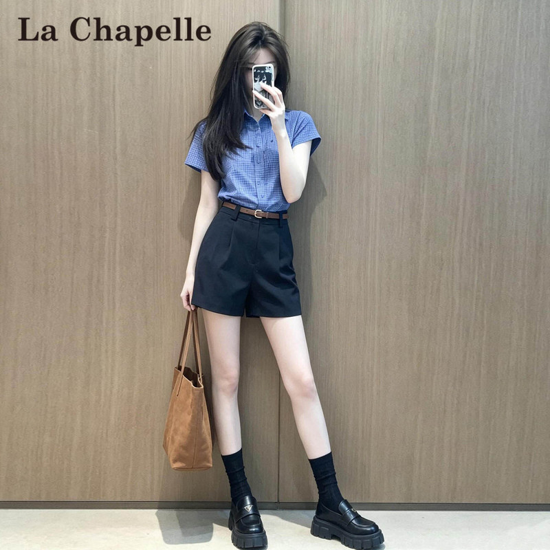 La Chapelle Black Five-Point Suit Shorts for Women, Summer Thin Style, 2026 New High-Waisted Petite Wide-Leg Mid-Length Shorts La Chapelle Black Five-Point Suit Shorts for Women, Summer Thin Style, 2026 New High-Waisted Petite Wide-Leg Mid-Length Shorts