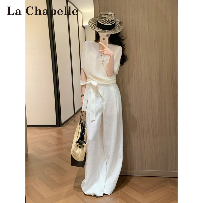 La Chapelle Cotton and Linen Drawstring Wide-Leg Pants for Women 2026 New Summer Thin Style Old Money Style Loose and Lazy Linen Trousers