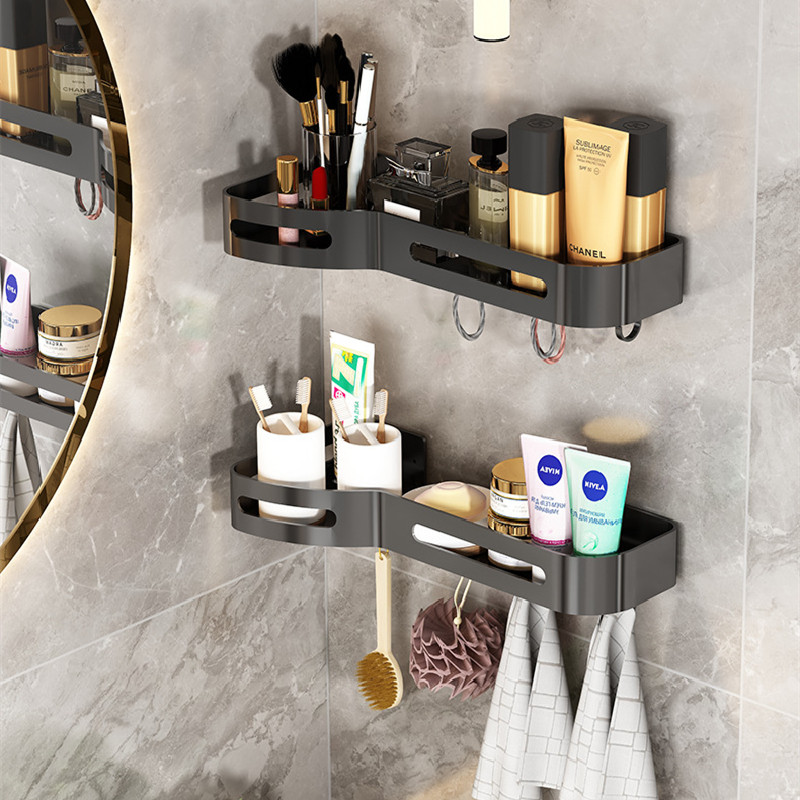Extra-thick bathroom wall-mounted punch-free space aluminum triangular rectangular shelf kitchen seasoning storage layer rack drain wash