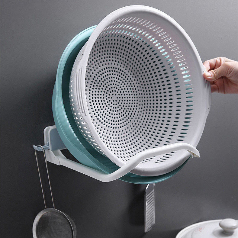 Wall-mounted punch-free multi-functional kitchen cutting board washbasin rack foldable plastic washbasin storage and arrangement hanger