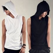 Đội mũ trùm đầu tập thể dục nam vest đào tạo châu Âu và Hoa Kỳ xu hướng rộng vai tay t-shirt với thẻ triều mũ thể hình mùa hè mũ của nam giới