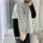 2019 New loose-fitting giả hai mảnh nam vòng cổ của hip-hop rơi mỏng lộng lẫy đầu dài tay áo khoác.