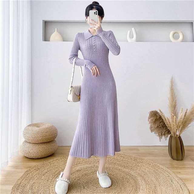 French first love tea break skirt waist slimming knitted dress female autumn and winter celebrity temperament sweater skirt A-line skirt