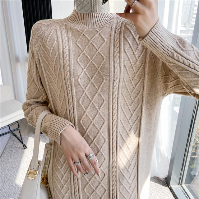 Half-high collar knitted dress women's autumn and winter Korean style lazy wind slimming long section loose bottoming sweater skirt