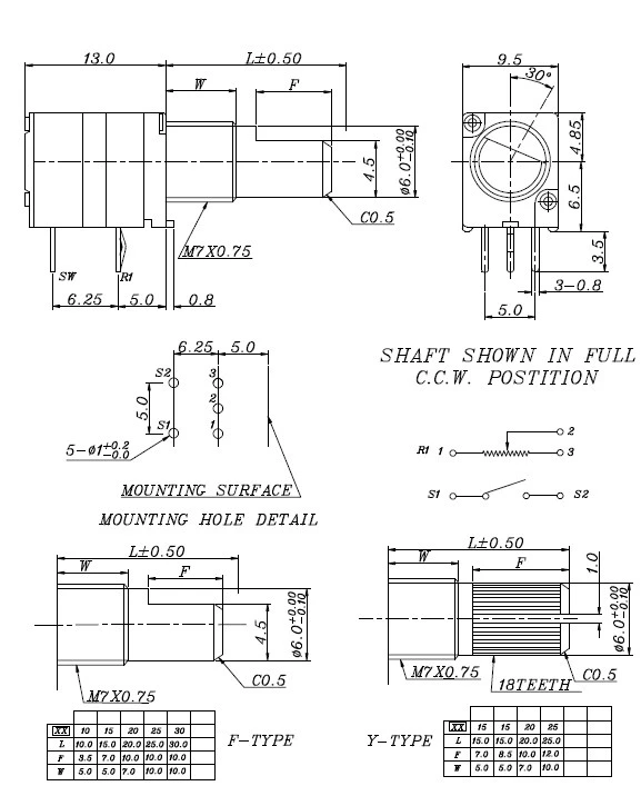 Chiết áp chuyển đổi liên kết đơn RV097NS B5K10K100K50K và điều chỉnh âm lượng âm thanh kín 5 chân khác chiết áp encoder chiet ap 10k