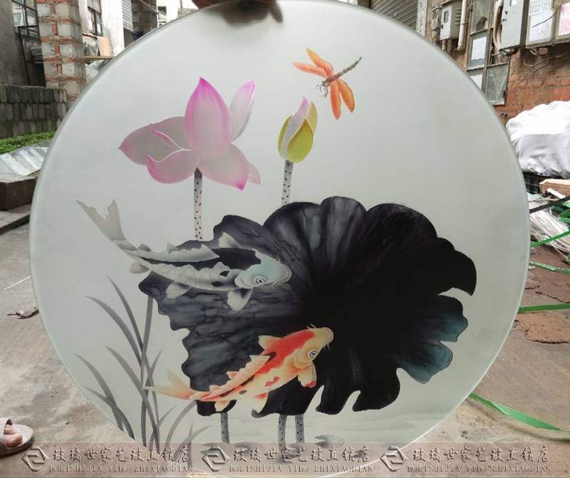 New Chinese simplified Chinese art Glass Dingding to steel Flowers Light Transmission Partition Screen Xuanguan Frosted Double-sided Circle