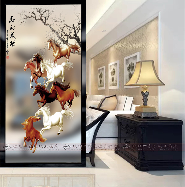 Chinese Crafts Art Glass Custom Tempered Frosted Partition Screen Xuanguan TV Background Wall Shoe Cabinet Octav