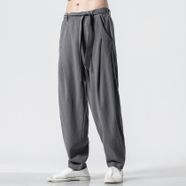 Chinese style mens loose straight pants autumn thin linen long pants mens Buddha system retro style cotton hemp Haren pants