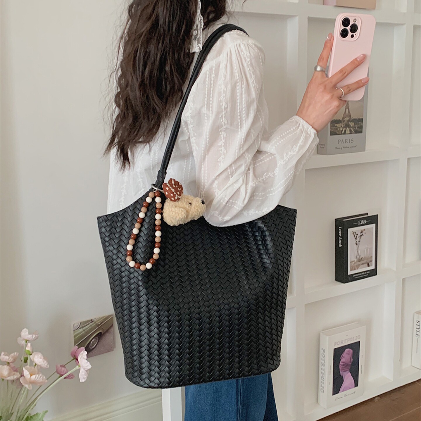 [With Inner Pouch] Large Capacity Woven Bucket Tote Bag, 2026 New Trendy Versatile Commuter Bag - Thumbnail 4