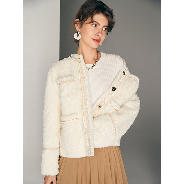 Australian lamb wool coat for women 2023 autumn and winter new style short style Korean style fur one-piece sheep sheared coat